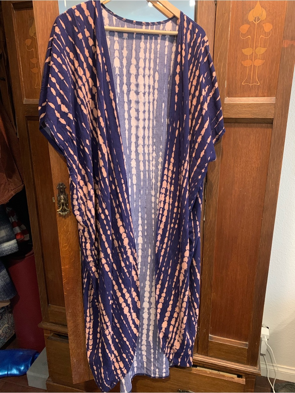 Navy and Peach Tie-Dye Kimono Cover-Up